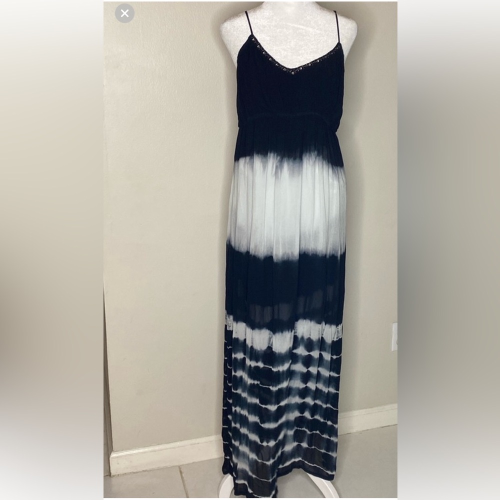 NWOT! Anthropologie Aleah Tie Dye Black & White Chiffon Maxi Dress - Size S